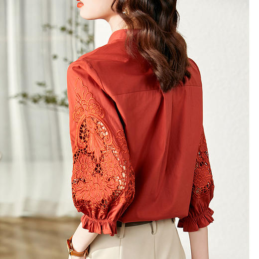 刺绣衬衫女设计感小众立领衬衣七分袖上衣 KIS1002 商品图3
