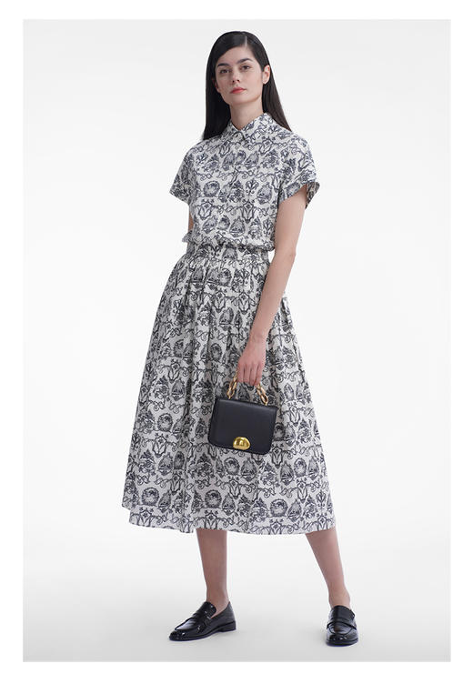 三石一澜女装法式伞裙米底印花SG23103043 商品图1