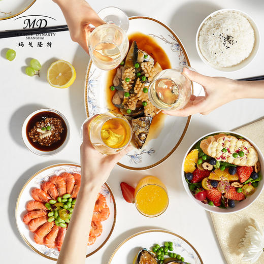 【玛戈隆特】B7F   6人份玉兰花开珐琅彩骨瓷餐具套装家用轻奢创意碗碟盘勺 商品图2