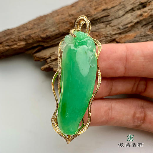 派瑞翡翠 18k金翡翠挂件 冰种 绿色 商品图4