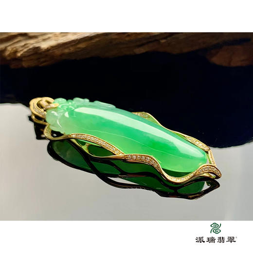 派瑞翡翠 18k金翡翠挂件 冰种 绿色 商品图3