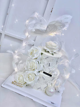 白玫瑰花羽毛蝴蝶款