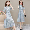 YWE  J2253五分袖雪纺印花连衣裙修身气质大码A字裙 商品缩略图0