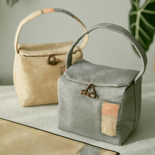 山水茶色旅行户外茶具收纳包棉麻布艺 商品图0