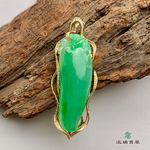 派瑞翡翠 18k金翡翠挂件 冰种 绿色 商品图0