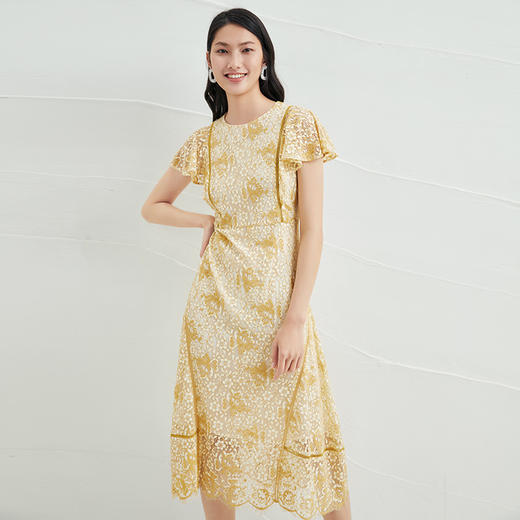 EITIE爱特爱夏季新款飞飞袖显瘦通勤百搭收腰a字蕾丝连衣裙B2207940 商品图1