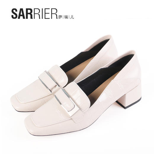 萨瑞儿新品扁头压花牛皮乐福鞋 264433 商品图2