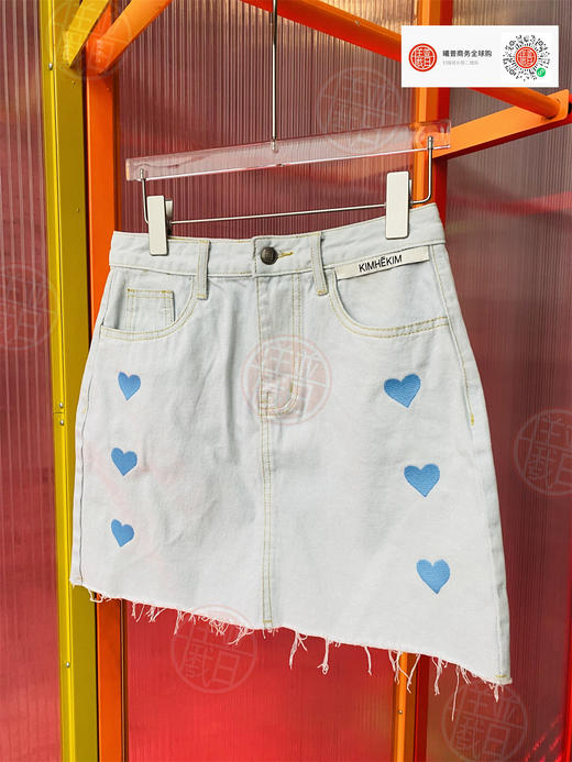女款爱心牛仔短裙小A字型版型 商品图0