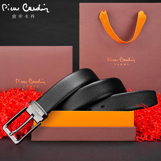 皮尔卡丹男士皮带商务休闲头层牛皮针扣裤腰带 商品图1