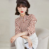 早春千鸟格子衬衫女设计感小众不对称别致漂亮挂脖领长袖雪纺上衣  NSM1854 商品缩略图1