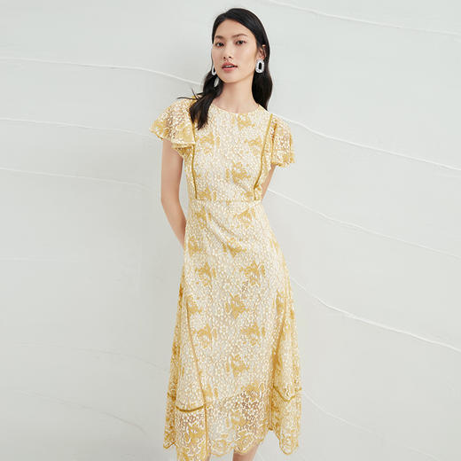 EITIE爱特爱夏季新款飞飞袖显瘦通勤百搭收腰a字蕾丝连衣裙B2207940 商品图2