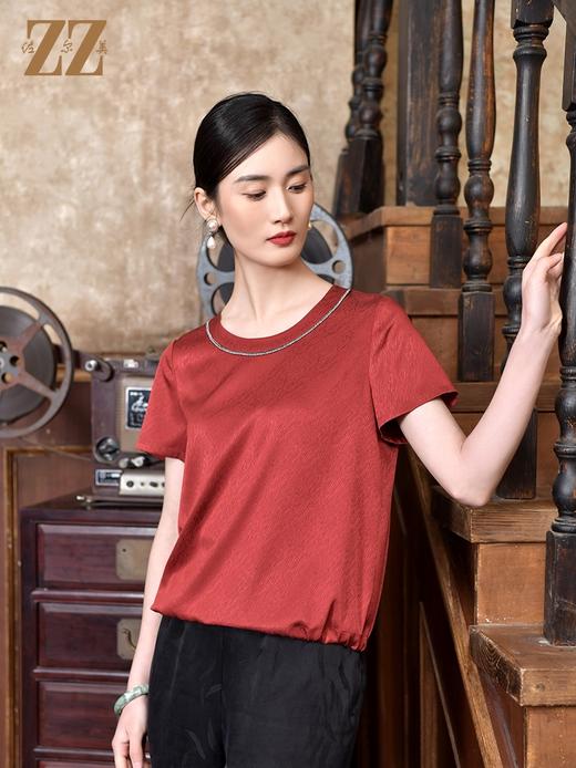 佐尔美2022夏季素色桑波缎真丝短袖宽松桑蚕丝衬衫女E22CS18 商品图3