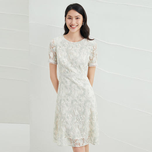 EITIE爱特爱夏季新款时间简约百搭通勤温柔气质蕾丝a字连衣裙B2207936 商品图1