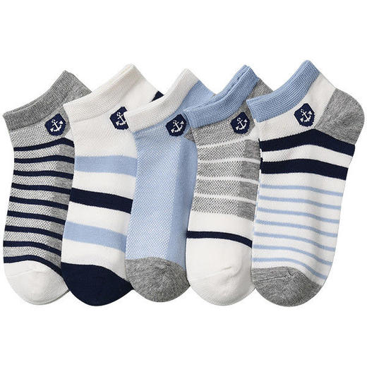 洁丽雅儿童袜子纯棉吸汗防臭条纹男士短袜不掉跟船袜 商品图6