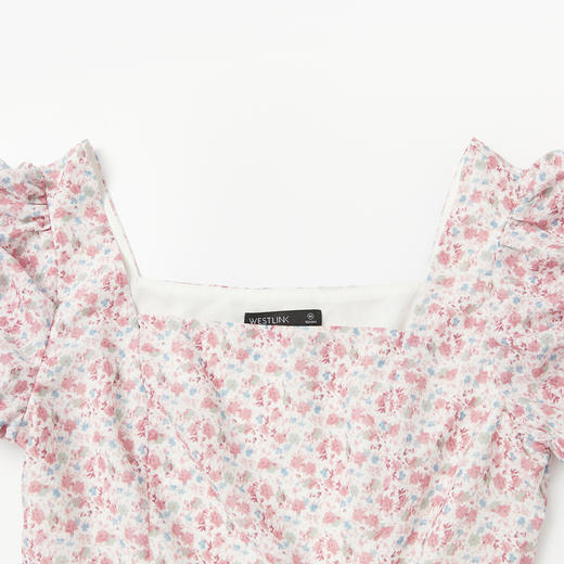 西遇法式碎花连衣裙春夏季新款泡泡袖性感裙子方领V0820558 商品图5