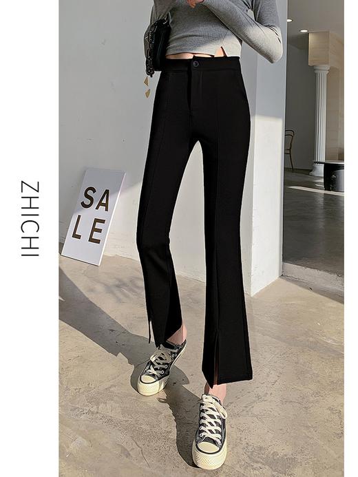 喇叭裤修身西装裤女开叉裤2022春秋新韩版西裤弹力九分微喇裤XZ3648 商品图1