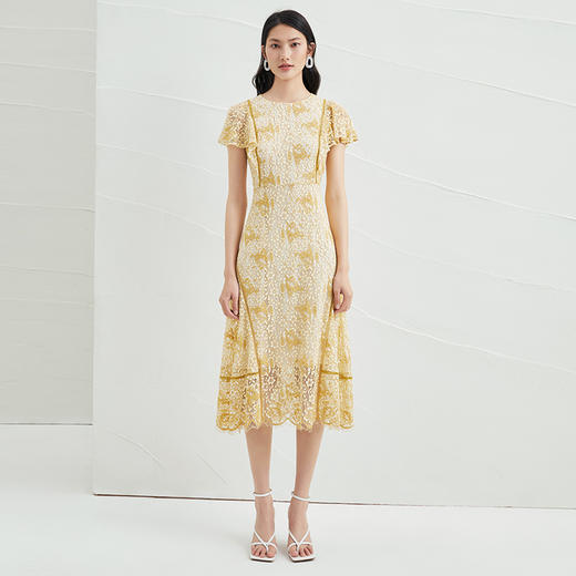 EITIE爱特爱夏季新款飞飞袖显瘦通勤百搭收腰a字蕾丝连衣裙B2207940 商品图3
