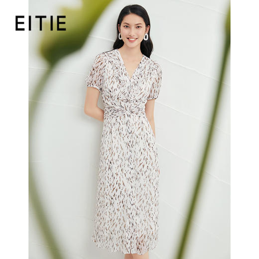 EITIE爱特爱气质V领印花收腰连衣裙6507252 商品图0