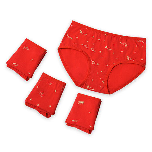 洁丽雅女士内裤鸿运裤纯棉透气大红本命年中腰提臀三角裤 商品图5