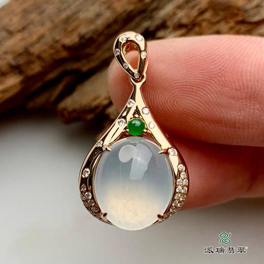 派瑞翡翠 18k金翡翠挂件 糯冰种 无色 商品图1