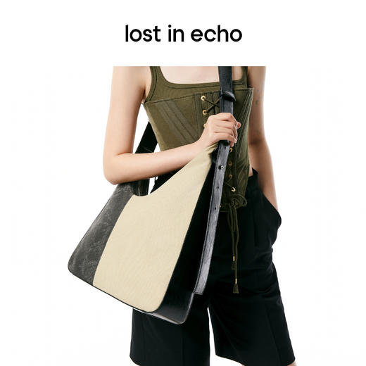 lost in echo 原创设计师拼接撞色不对称月牙大号帆布tote包电脑包 商品图4