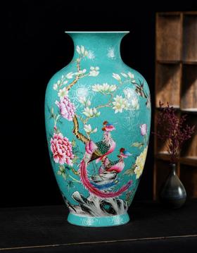 宁慧萍:松石绿花鸟赏瓶系列