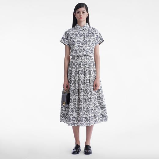 三石一澜女装法式伞裙米底印花SG23103043 商品图0