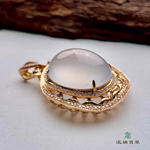 派瑞翡翠 18k金翡翠挂件 冰种 无色 商品图3