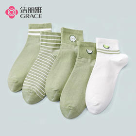 洁丽雅袜子女短袜纯棉春夏季夏天薄款女生学生短筒船袜不掉跟纯棉