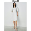 VIMAGE纬漫纪夏季V领收腰雪纺裙子五分袖过膝裙连衣裙V1507148 商品缩略图2