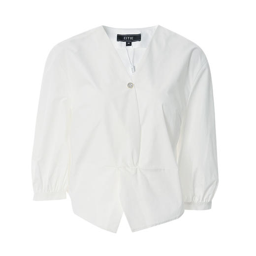 EITIE爱特爱夏季新款通勤显瘦百搭衬衫纯棉白色v领宽松短上衣B2213902 商品图4