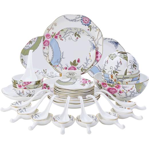 【玛戈隆特】B7F  8人份骨瓷餐具瓷韵花香套装家用套装家用碗盘碟礼盒装 商品图5