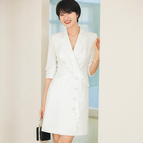 白色显瘦西装裙女2022年春季新款气质女神范收腰西装连衣裙