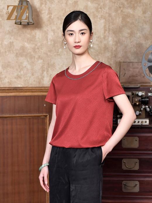 佐尔美2022夏季素色桑波缎真丝短袖宽松桑蚕丝衬衫女E22CS18 商品图0