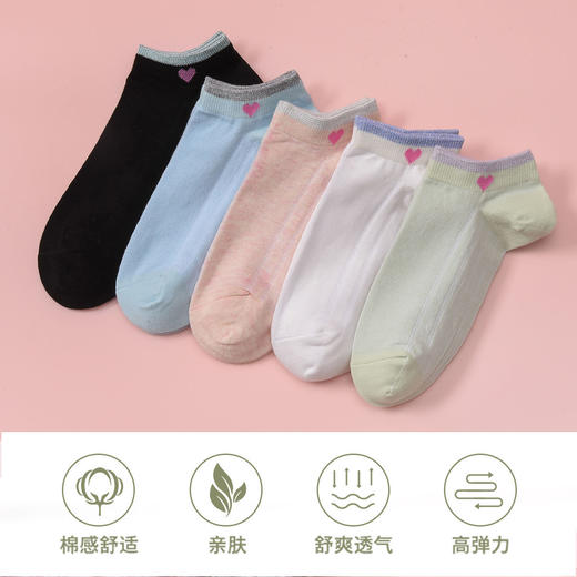 洁丽雅女士船袜春夏款防滑不掉跟浅口纯棉学生可爱休闲吸汗短袜子 商品图1