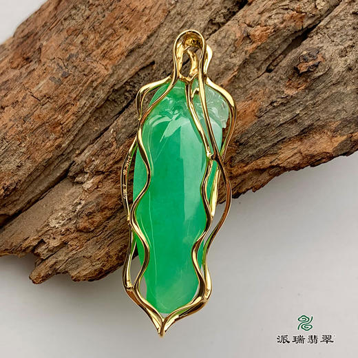 派瑞翡翠 18k金翡翠挂件 冰种 绿色 商品图2