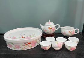 7501毛瓷款水点桃花茶具