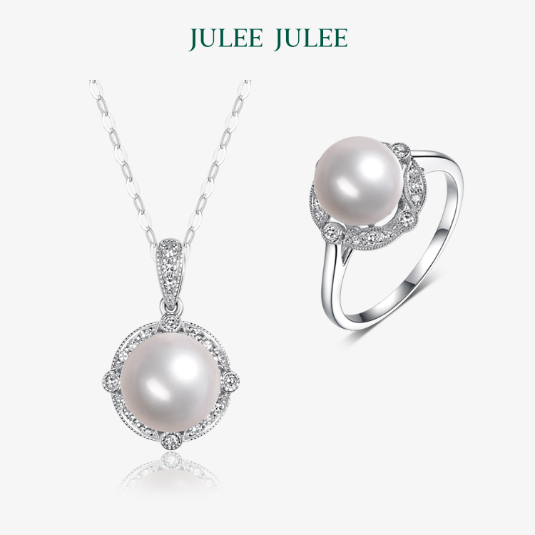 【玫瑰花冠】JULEE JULEE茱俪珠宝18K白金akoya珍珠钻石戒指吊坠