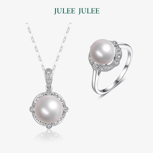 【玫瑰花冠】JULEE JULEE茱俪珠宝18K白金akoya珍珠钻石戒指吊坠 商品图0