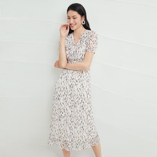 EITIE爱特爱气质V领印花收腰连衣裙6507252 商品图1