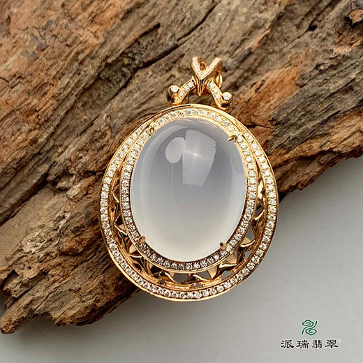 派瑞翡翠 18k金翡翠挂件 冰种 无色 商品图4