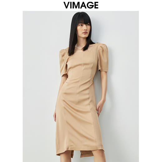 VIMAGE纬漫纪春季新品方领简约时尚泡泡袖连衣裙V1507171 商品图2