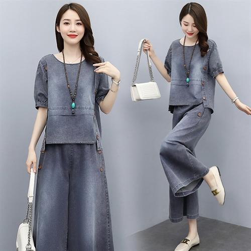 文艺气质，时尚棉麻牛仔阔腿裤两件套HR-GJC2130-11 商品图4