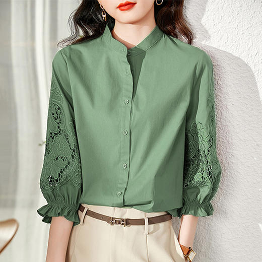 刺绣衬衫女设计感小众立领衬衣七分袖上衣 KIS1002 商品图2
