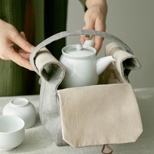 山水茶色旅行户外茶具收纳包棉麻布艺 商品图1
