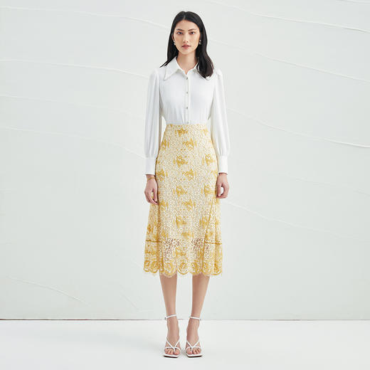 EITIE爱特爱夏季新款温柔显瘦百搭气质通勤高腰a字蕾丝半身裙B2206914 商品图2