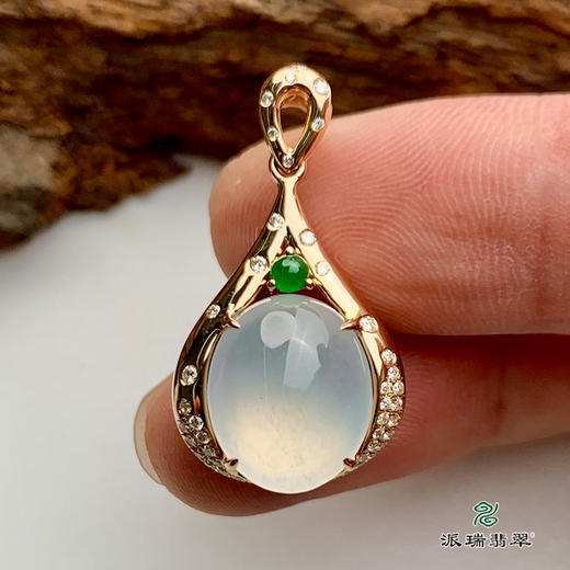 派瑞翡翠 18k金翡翠挂件 糯冰种 无色 商品图3