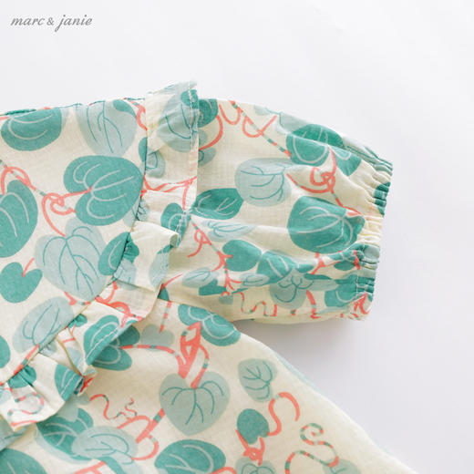 马克珍妮夏装 女童绿叶荷叶边连衣裙 儿童纯棉裙子220855 商品图2