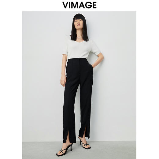 VIMAGE纬漫纪夏新款款时尚修身开叉高腰显瘦女长裤V1505133 商品图1