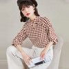 早春千鸟格子衬衫女设计感小众不对称别致漂亮挂脖领长袖雪纺上衣  NSM1854 商品缩略图3